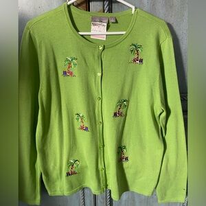 Croft & Barrow Lime Green Knit Sweater with Christmas Palms